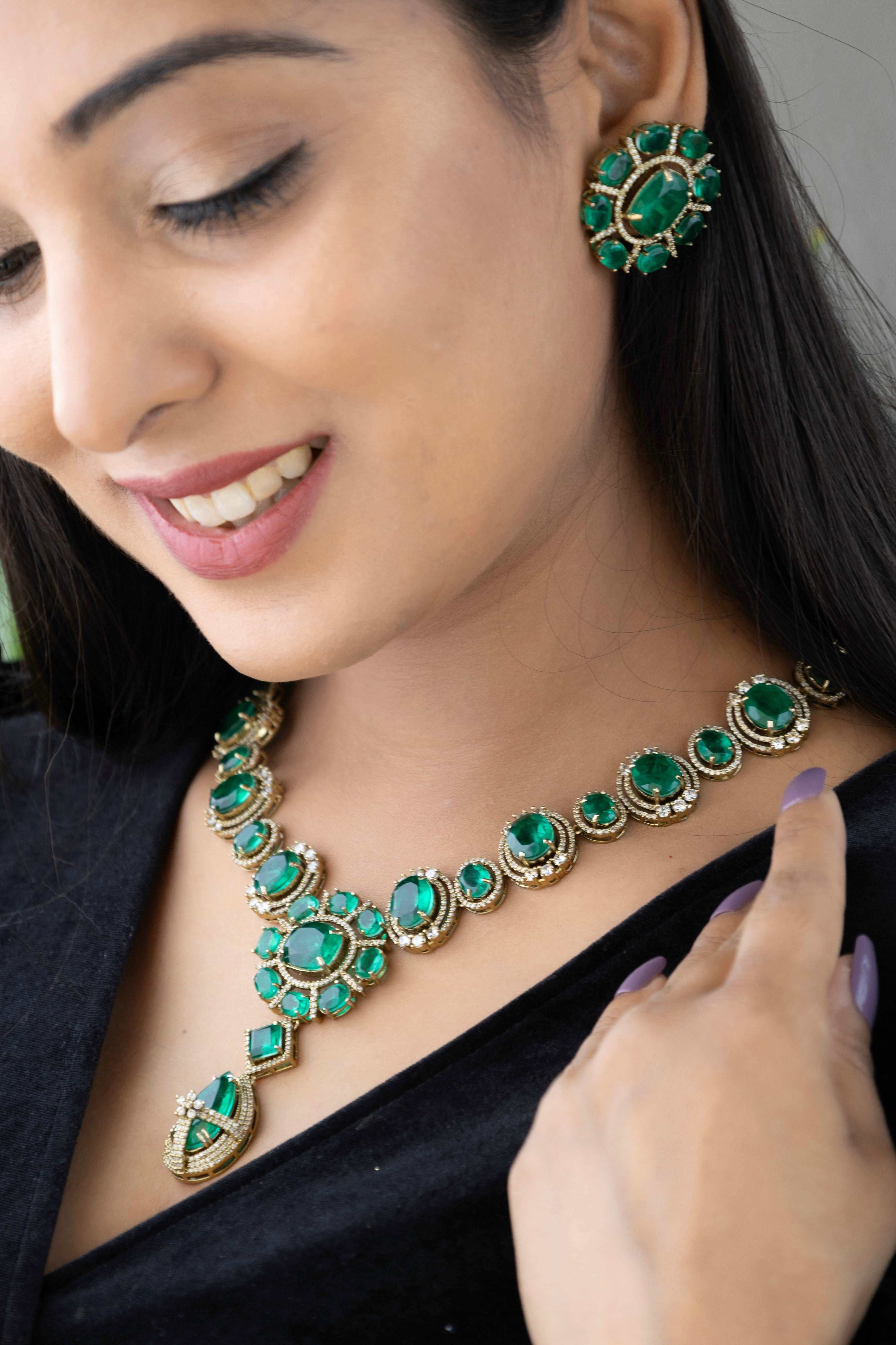 Emerald Studded Designer Necklace Set